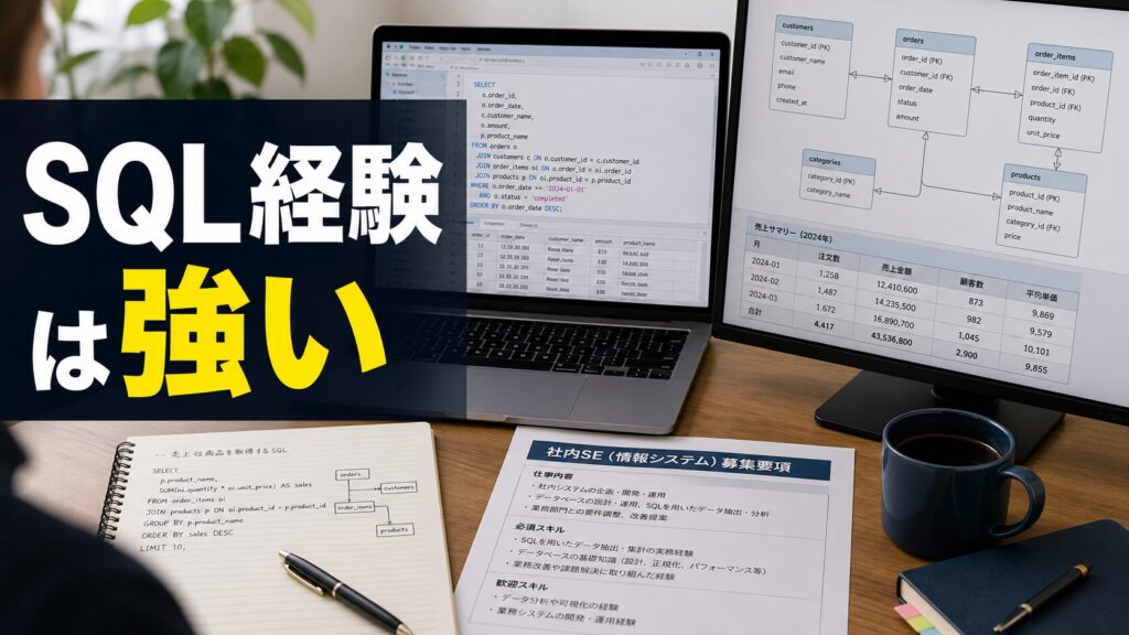 SQL経験を社内SEと情シス転職に活かすために整理しているデスク