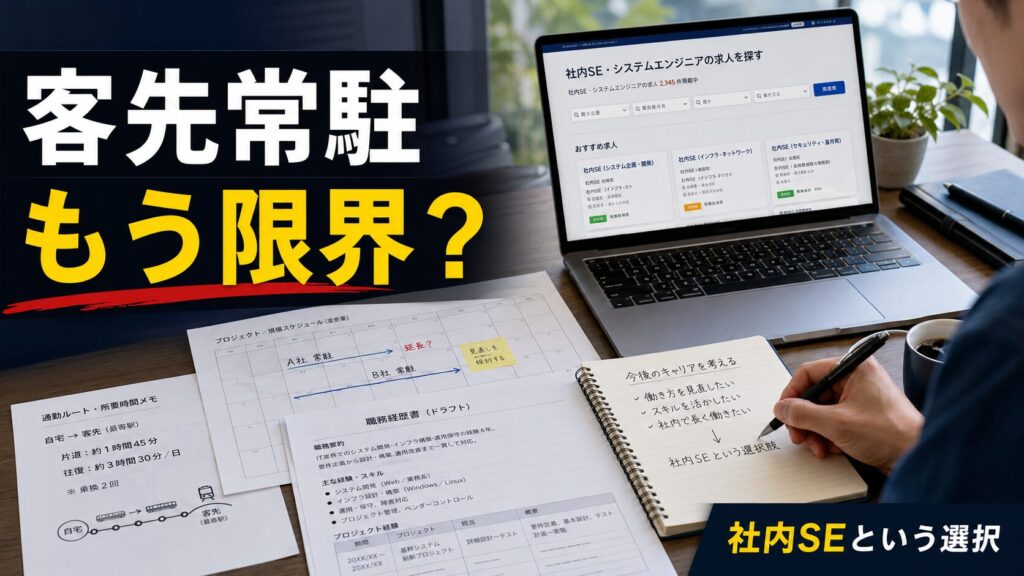 客先常駐を辞めたいエンジニアが社内SE転職を考えるイメージ