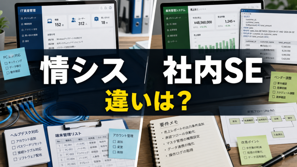 情シスと社内SEの違いを比較するイメージ