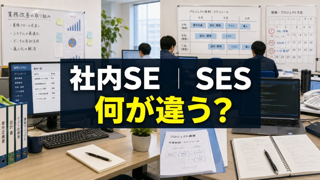 社内SEとSESの違いを比較するイメージ